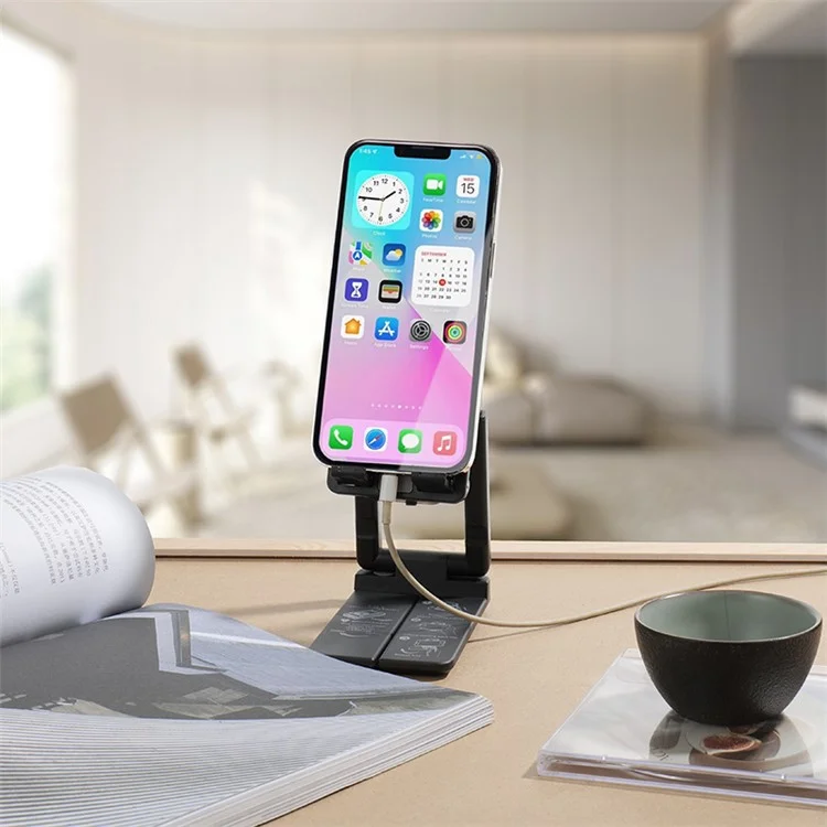 Soporte de escritorio para teléfono celular 707, ventilador de teléfono, accesorio de selfie para videoblogs, conveniente para iPhone 16 / 16 Plus / 16 Pro / 16 Pro Max - Negro