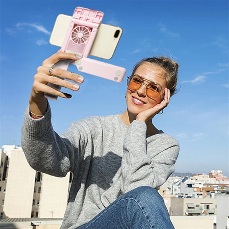 Soporte de escritorio para teléfono celular 707, ventilador de teléfono, accesorio de selfie para videoblogs, conveniente para iPhone 16 / 16 Plus / 16 Pro / 16 Pro Max - Negro