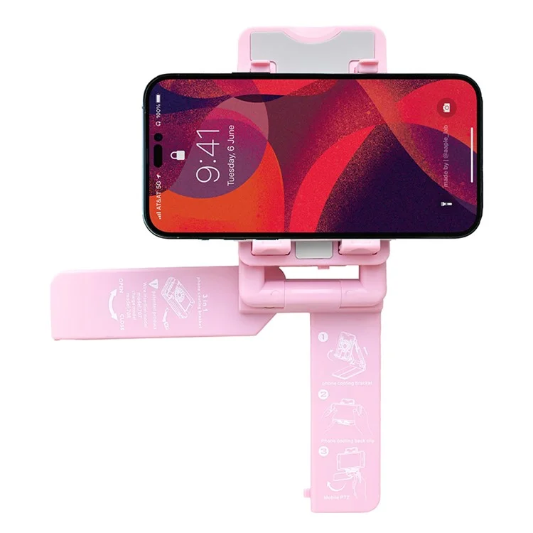 707 Cellphone Desktop Holder Mount Phone Cooler Vlogging Selfie Phone Clip Conveniente per iPhone 16 / 16 Plus / 16 Pro / 16 Pro Max - Rosa