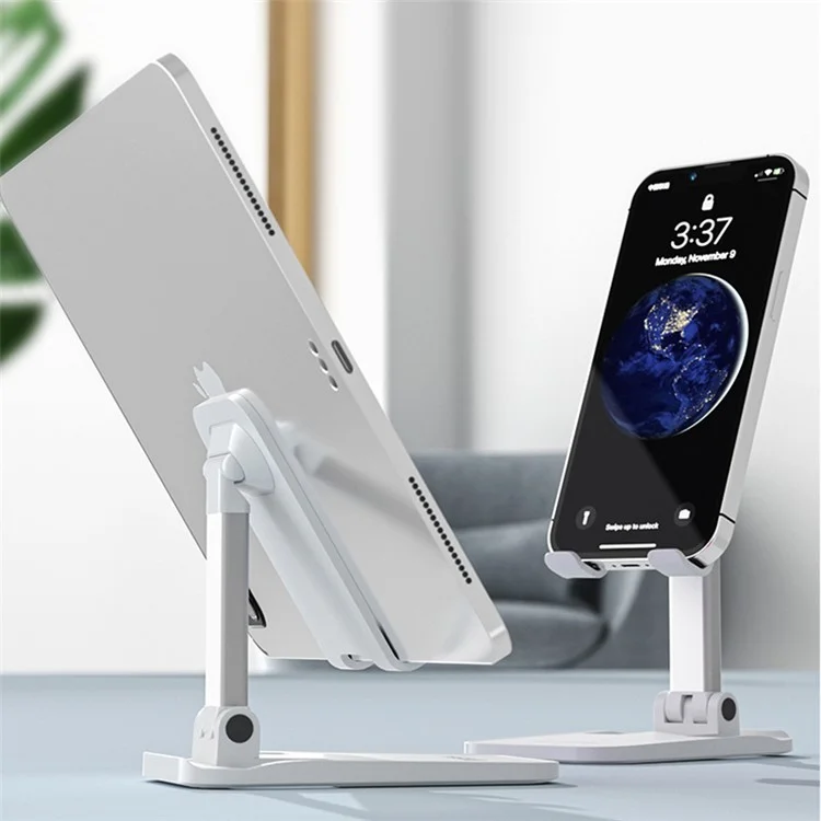 DEVIA Phone Stand Adjustable Foldable Desktop Phone Holder Tablets Cradle Dock for iPhone 16 / 16 Plus / 16 Pro / 16 Pro Max - White