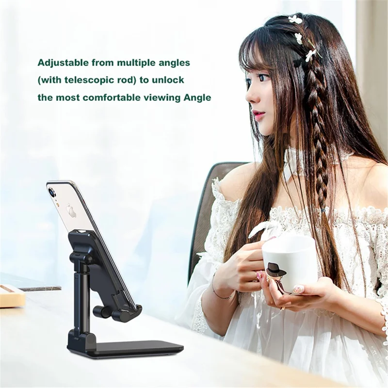 DEVIA ES054 Foldbar telefonstativ, højdejusterbart mobilholder til skrivebord til iPhone 16 / 16 Plus / 16 Pro / 16 Pro Max - Sort