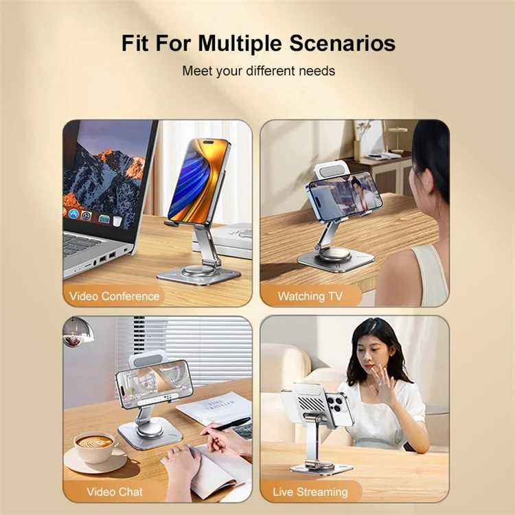 XUNDD XDHO-027 Phone Holder Rotation Foldable Desktop Tablet Stand for iPhone 16 / 16 Plus / 16 Pro / 16 Pro Max - Silver