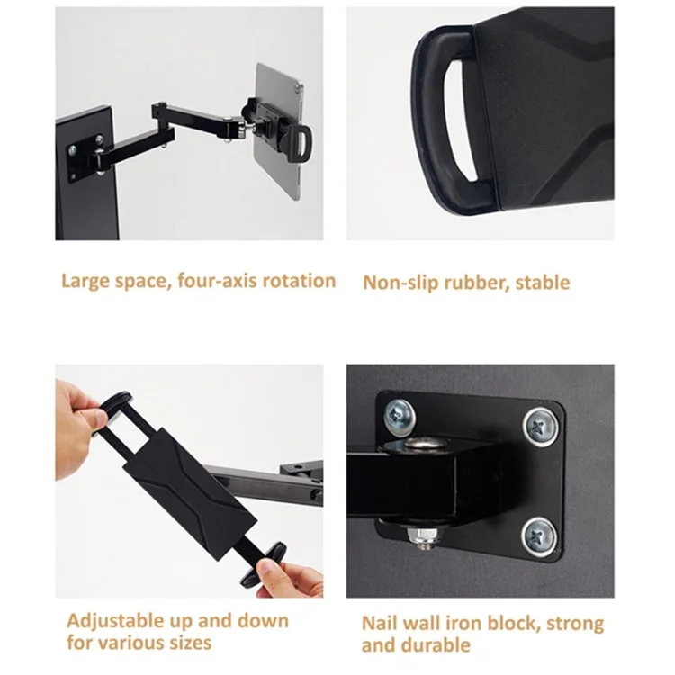 Wall-Mounted Extendable Tablet Smartphone Holder with Long Arm for iPhone 16 / 16 Plus / 16 Pro / 16 Pro Max 4-13 Inch Devices