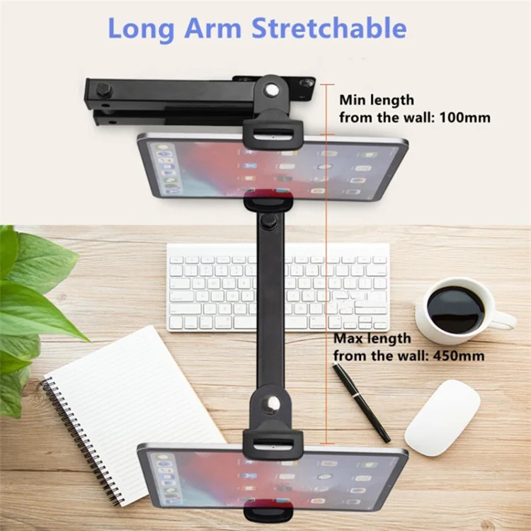Wall-Mounted Extendable Tablet Smartphone Holder with Long Arm for iPhone 16 / 16 Plus / 16 Pro / 16 Pro Max 4-13 Inch Devices