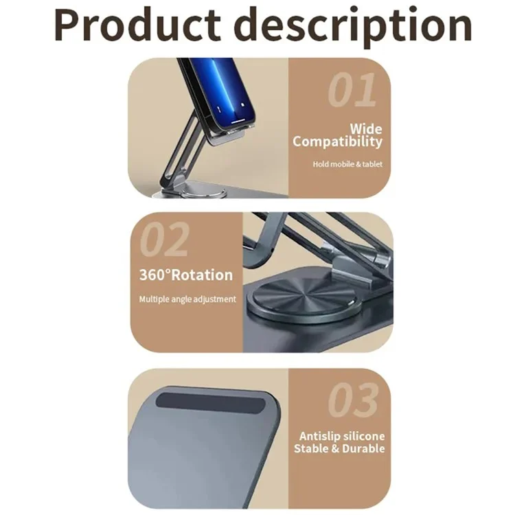 JMARY MK-60 Портативный настольный складной держатель для планшета Anti-Slip Mobile Phone Stand для iPhone 16 / 16 Plus / 16 Pro / 16 Pro Max