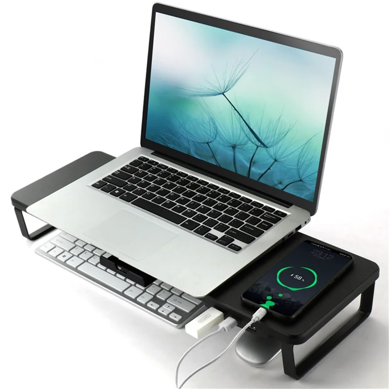 SLU Multi-Function Monitor Riser Stand with USB Port, Laptop Desktop Holder - Black