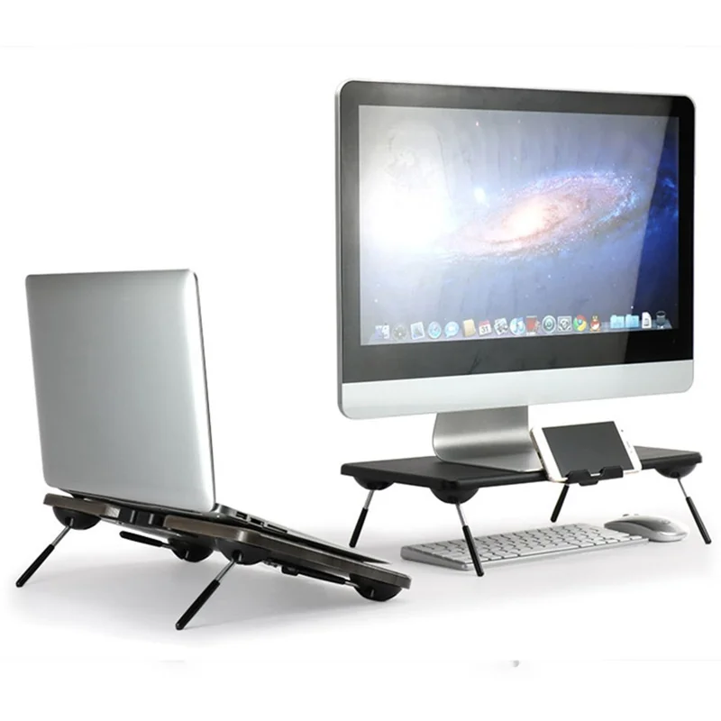 TT4M MDF+PVC Computer Monitor Riser Adjustable Desktop Stand Laptop Base - Light Wood Grain
