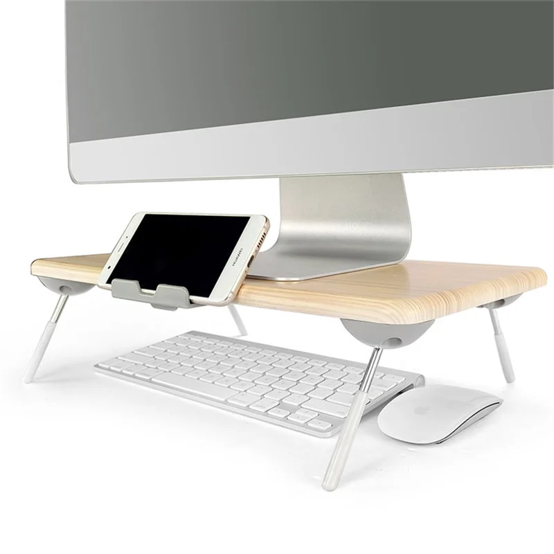 TT4M MDF+PVC Computer Monitor Riser Adjustable Desktop Stand Laptop Base - Light Wood Grain