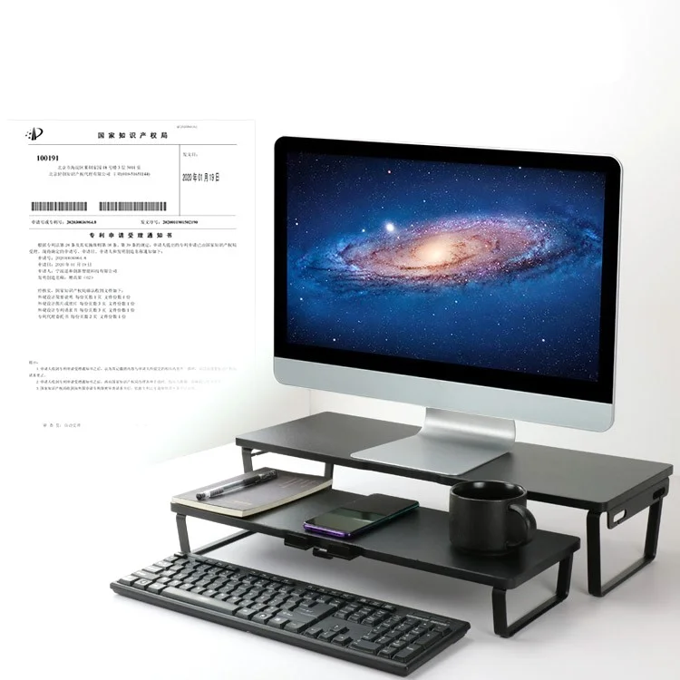 SS Large + Small Wooden Computer Monitor Riser Desktop Stand Laptop Heighten Base Set