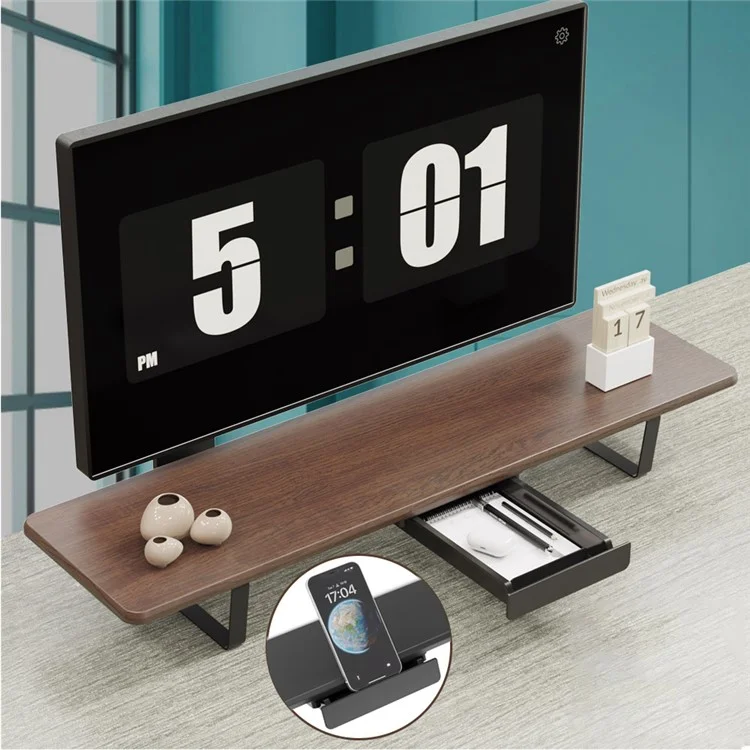 SHC79 Lengthen Wooden Computer Monitor Laptop Heighten Desktop Stand with 1 Drawer - Wood Grain