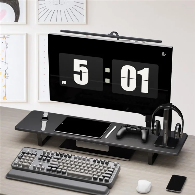 SHC79 Lengthen Wooden Computer Monitor Laptop Heighten Desktop Stand with 1 Drawer - Wood Grain