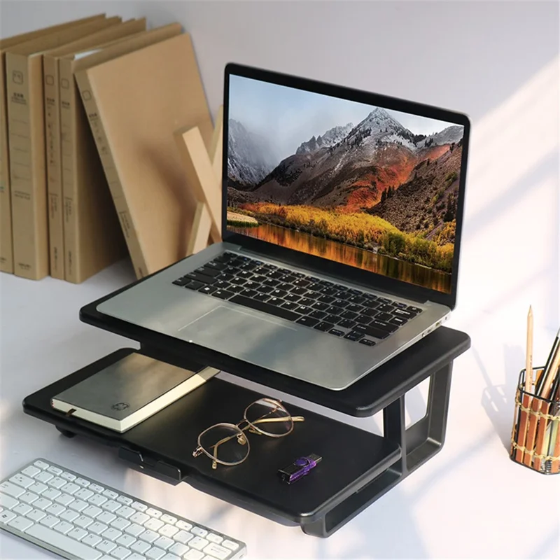 SP 2 Layer Wooden Computer Monitor Laptop Heighten Stand Desktop Storage Rack - Dark Wood Grain