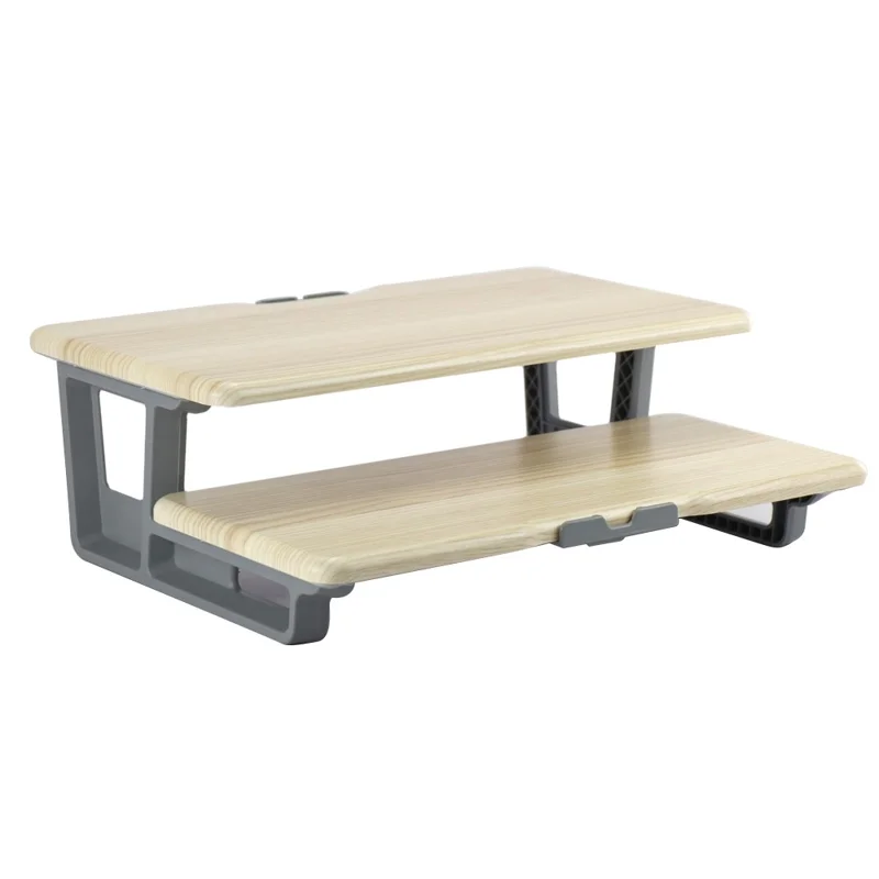 Estante de Almacenamiento de Escritorio Elevador de Monitor de Computadora Portátil de 2 Capas de Madera - Grano de Madera Claro