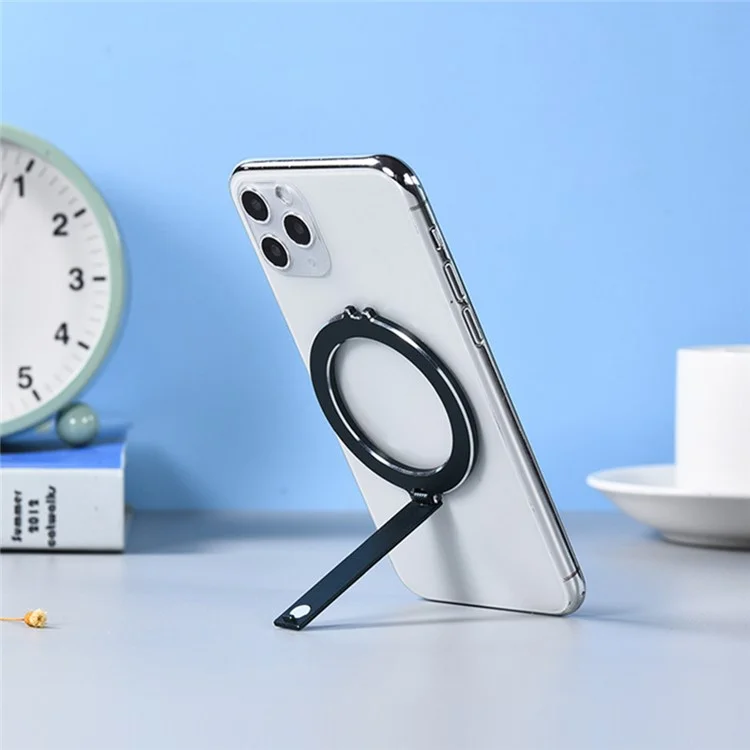 Magnetic Phone Holder 360 Degree Rotating Ring Phone Kickstand Foldable Stand for iPhone 16 / 16 Plus / 16 Pro / 16 Pro Max - Black