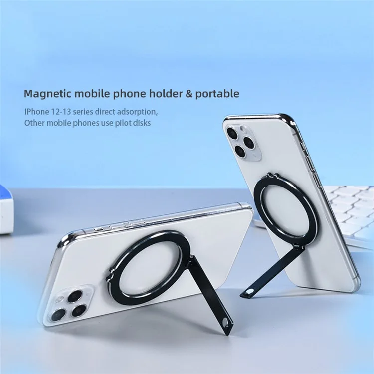 Magnetic Phone Holder 360 Degree Rotating Ring Phone Kickstand Foldable Stand for iPhone 16 / 16 Plus / 16 Pro / 16 Pro Max - Black