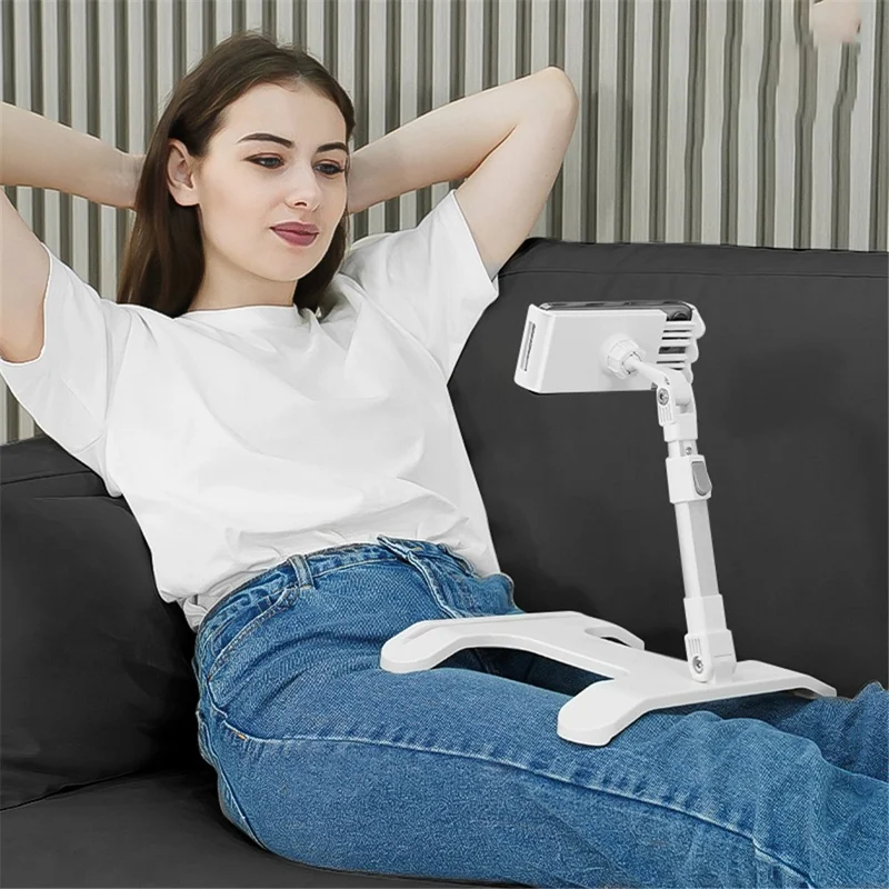 YL-901 Desktop Tablet Holder Mount Foldable Phone Stand Phone Clamp Tablet Holder for iPhone 16 / 16 Plus / 16 Pro / 16 Pro Max - White