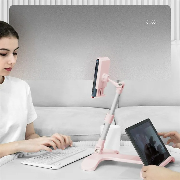 YL-901 Desktop Tablet Holder Mount Foldable Phone Stand Phone Clamp Tablet Holder for iPhone 16 / 16 Plus / 16 Pro / 16 Pro Max - Black