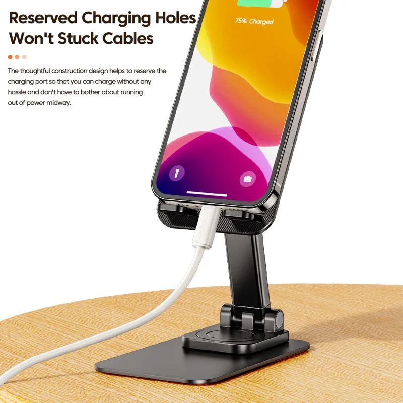 TOOCKI TQ-ZJ04 Support Ajustable pour Téléphone Portable pour iPhone 16 / 16 Plus / 16 Pro / 16 Pro Max Support de Bureau Pliable - Noir