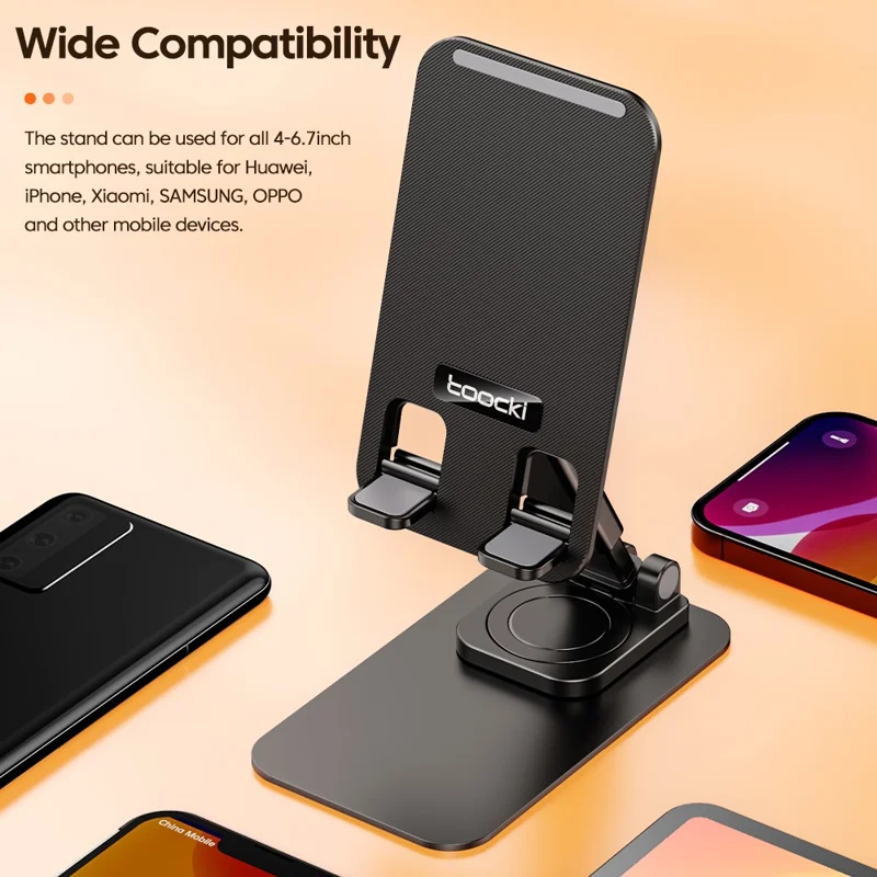 TOOCKI TQ-ZJ04 Support Ajustable pour Téléphone Portable pour iPhone 16 / 16 Plus / 16 Pro / 16 Pro Max Support de Bureau Pliable - Noir