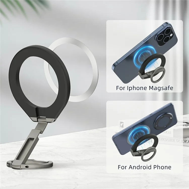 T5 Single-Sided Magnetic Desktop Phone Holder Metal Free Rotation Foldable Cellphone Stand for iPhone 16 / 16 Plus / 16 Pro / 16 Pro Max