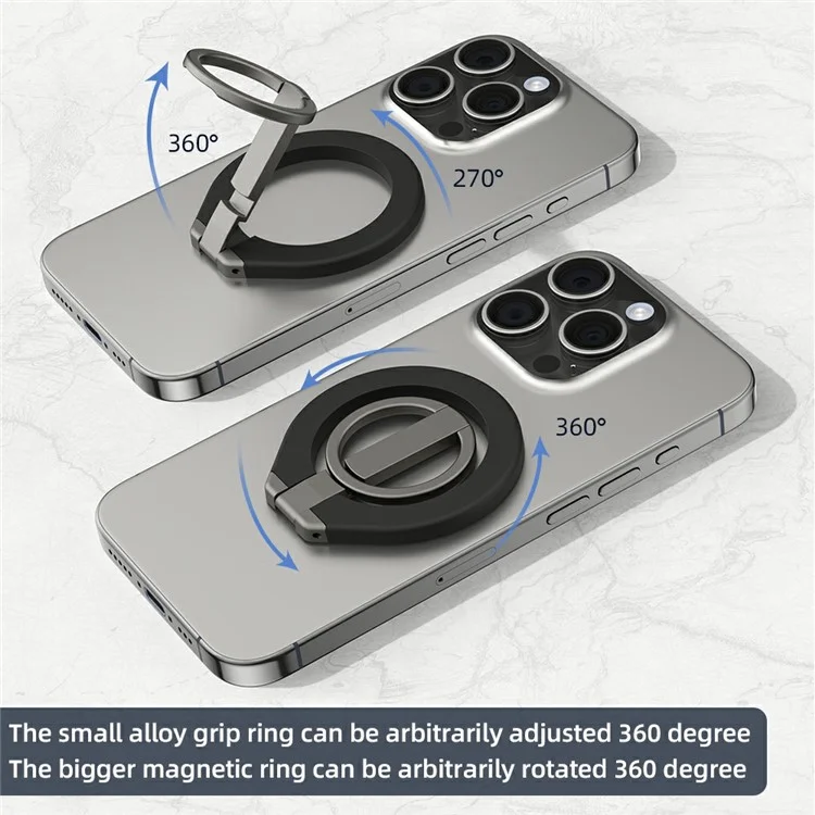 T5 Single-Sided Magnetic Desktop Phone Holder Metal Free Rotation Foldable Cellphone Stand for iPhone 16 / 16 Plus / 16 Pro / 16 Pro Max