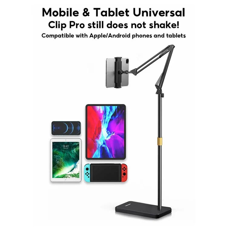 Jopre L10pro 1,6m Tablet Stand Com Clipe de Mesa de Mesa Stand Telescópica Para o Leito Para Dispositivos de 4-13 Polegadas - Preto