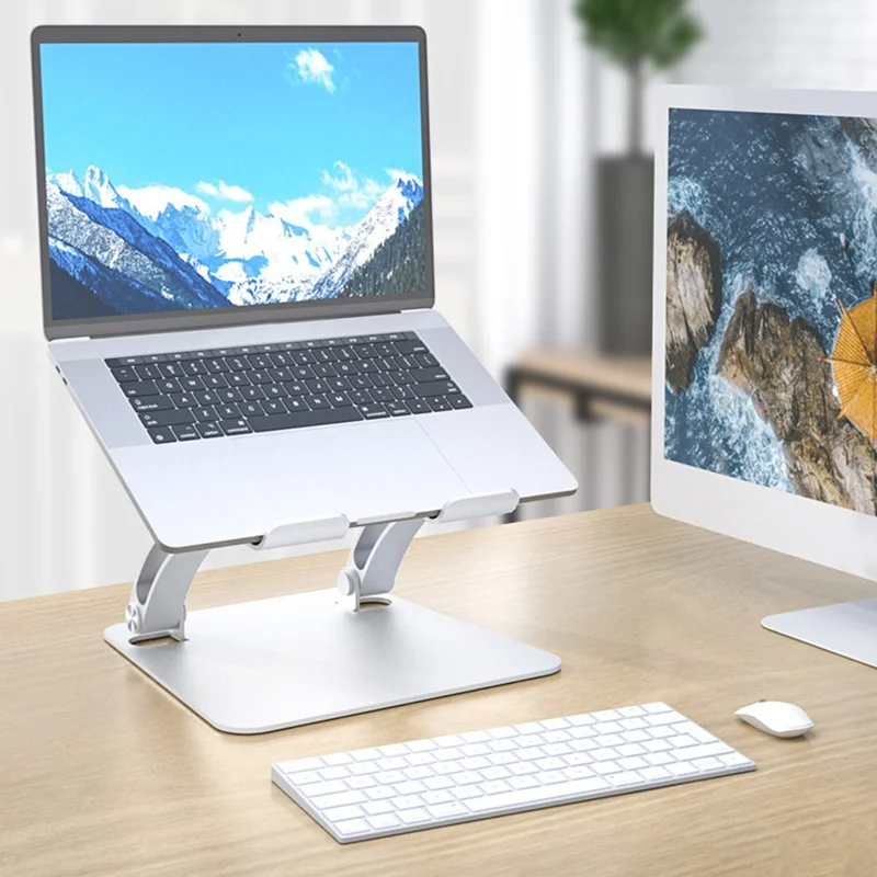 AS010-BMW Desktop Laptop Stand Holder Alluminio Lega Notebook Computer Riser - Argento