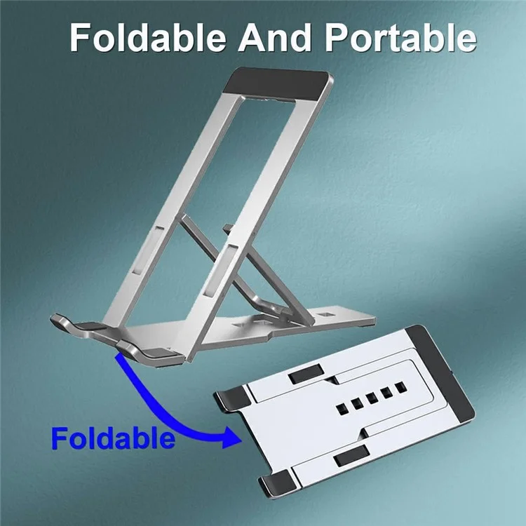 H12 Foldable Aluminum Alloy Phone Tablet Holder Stand for iPhone 16 / 16 Plus / 16 Pro / 16 Pro Max Desktop Adjustable Cellphone Bracket - Silver