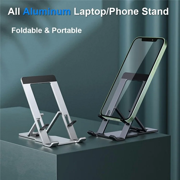 H12 Foldable Aluminum Alloy Phone Tablet Holder Stand for iPhone 16 / 16 Plus / 16 Pro / 16 Pro Max Desktop Adjustable Cellphone Bracket - Silver