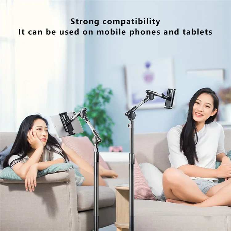 Bulk Buy BX-52A 1.4m Universal Phone Tablet Floor Stand for iPhone 16 / 16 Plus / 16 Pro / 16 Pro Max ABS + Carbon Steel Adjustable Bracket