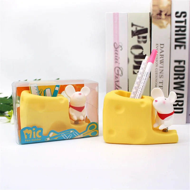 Desk Pencil Pen Holder Cartoon Desk Pen Organizers Cute Desktop Storage Stationery Supplies - Yellow