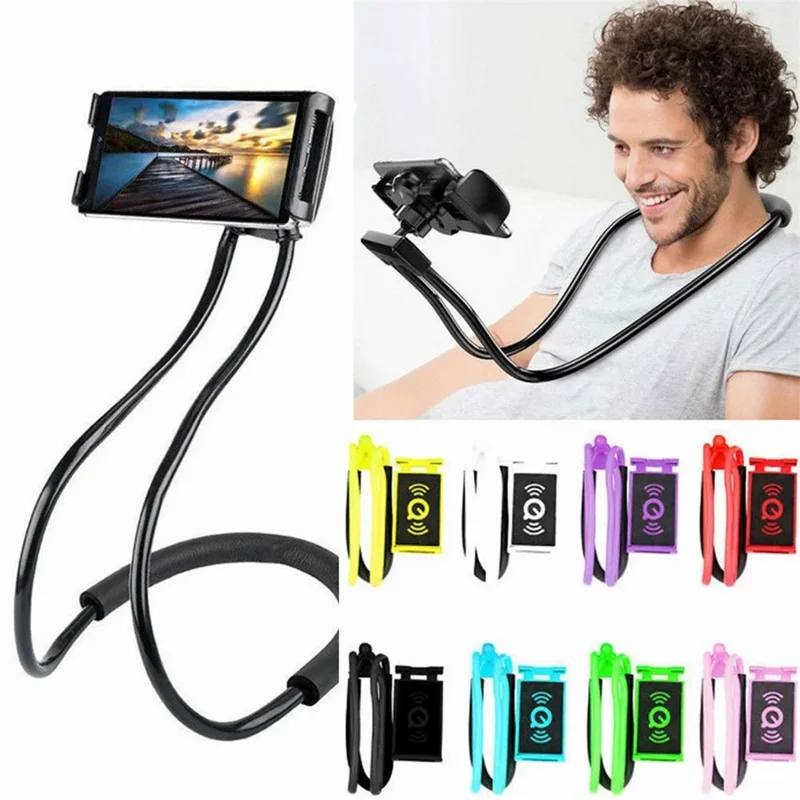Suporte de Mesa para Celular e Tablet, Pendurado no Pescoço, Flexível e Preguiçoso, para iPhone 16 / 16 Plus / 16 Pro / 16 Pro Max - Azul
