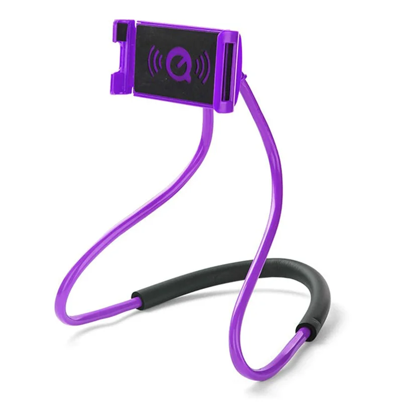 Neck Hanging Desktop Phone Tablet Holder for iPhone 16 / 16 Plus / 16 Pro / 16 Pro Max Flexible Lazy Cell Phone Support Stand - Purple