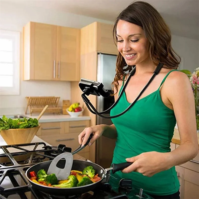 Neck Hanging Desktop Phone Tablet Holder for iPhone 16 / 16 Plus / 16 Pro / 16 Pro Max Flexible Lazy Cell Phone Support Stand - Purple