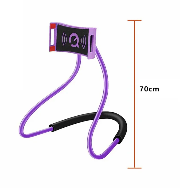 Neck Hanging Desktop Phone Tablet Holder for iPhone 16 / 16 Plus / 16 Pro / 16 Pro Max Flexible Lazy Cell Phone Support Stand - Purple