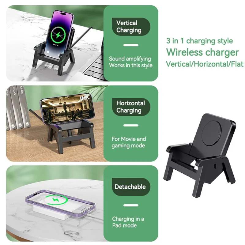 CF66 Detachable 15W Wireless Charger Stand Sound Amplifier Chair (CE Certified) - White