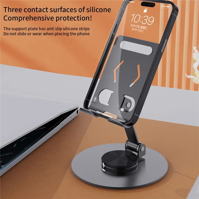 YY-027 Desktop Phone Bracket Stand 360° Rotation Foldable Desktop Holder Tablet Stand - Black