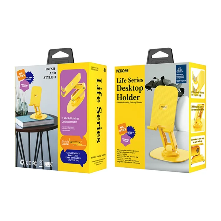 WEKOME Life Series WA-SL03 Складной телефонный держатель из ABS+силикона, вращающаяся настольная подставка-док - желтый