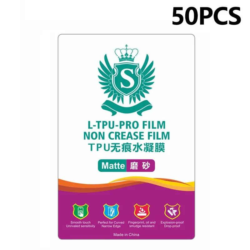 L-TPU-PRO 50 Pcs Screen Protector 4-Layer TPU Self Healing Hydrogel Film For Curved Screens - Matte