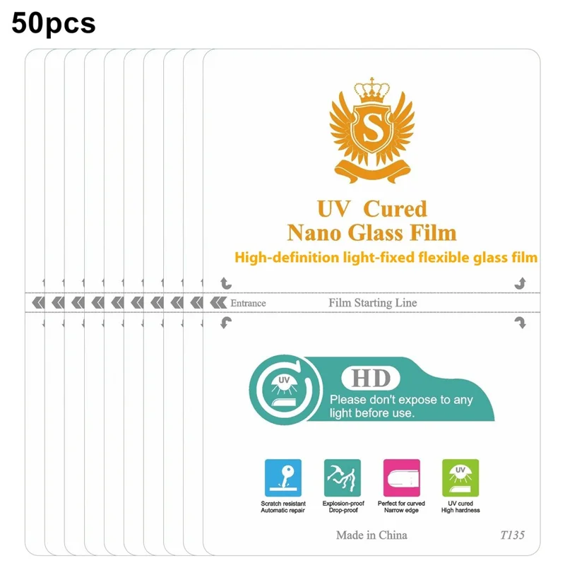 50 Pcs UV Light Curing Film Scratch Resistance Screen Protector For Curved  /  Flat Screens - T135-HD