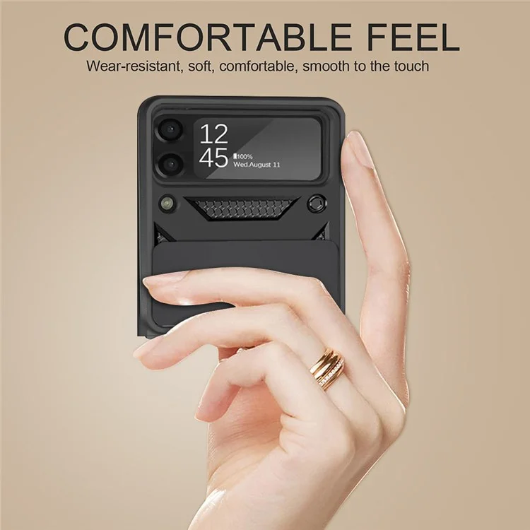 Para Samsung Galaxy Z Flip4 5G Funda de teléfono antidesgaste Protección de diapositiva de cámara PC + Anillo TPU Soporte Antiarañazos Funda protectora para teléfono - Negro