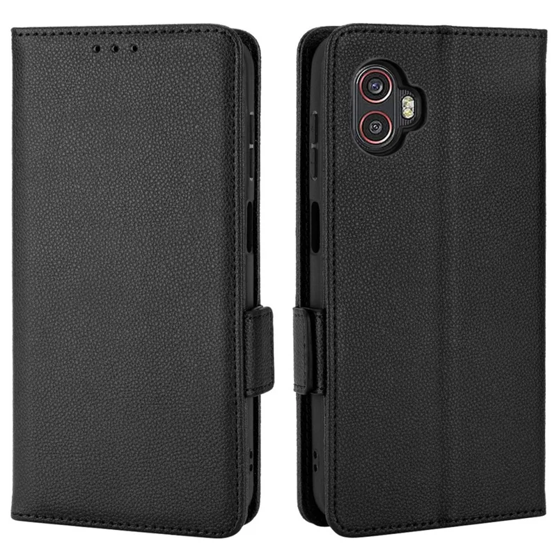 For Samsung Galaxy Xcover6 Pro 5G Anti-scratch Phone Flip Folio Case Litchi Texture Dual Magnetic Clasp PU Leather Phone Cover Wallet Stand - Black