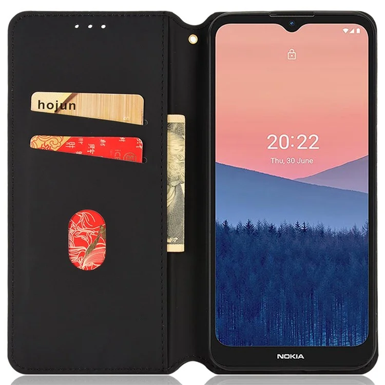 For Nokia C21 Anti-scratch Phone Cover Rhombus Pattern Imprinted Phone Leather Wallet Case Stand - Black