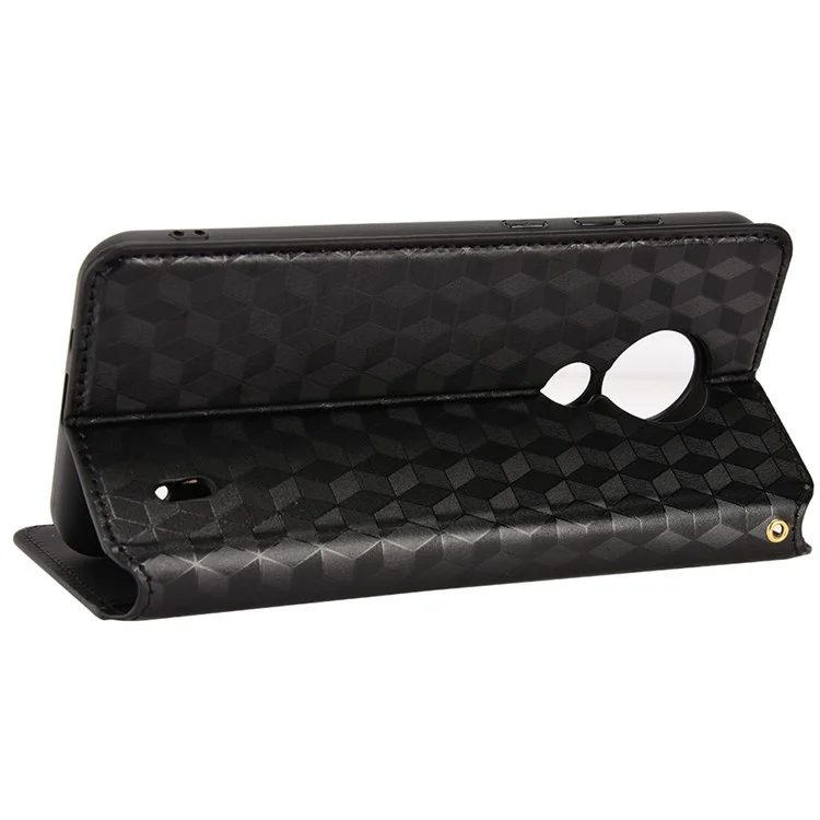 For Nokia C21 Anti-scratch Phone Cover Rhombus Pattern Imprinted Phone Leather Wallet Case Stand - Black