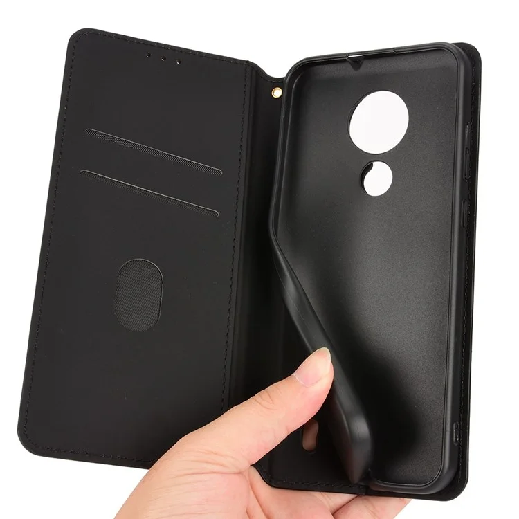 For Nokia C21 Anti-scratch Phone Cover Rhombus Pattern Imprinted Phone Leather Wallet Case Stand - Black