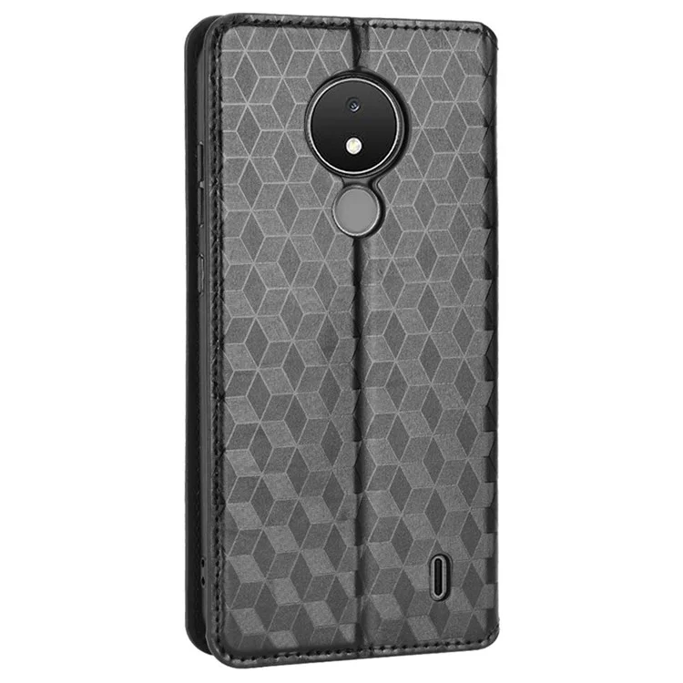 For Nokia C21 Anti-scratch Phone Cover Rhombus Pattern Imprinted Phone Leather Wallet Case Stand - Black