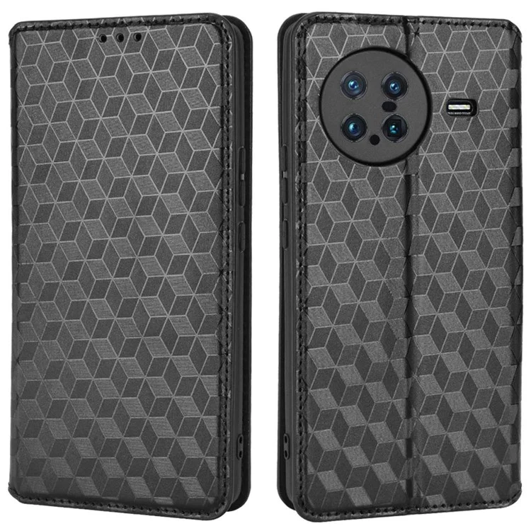 For vivo X Note Anti-scratch Phone Cover Rhombus Pattern Imprinted Full Protection Phone Leather Wallet Case Stand - Black