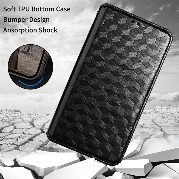 For vivo X Note Anti-scratch Phone Cover Rhombus Pattern Imprinted Full Protection Phone Leather Wallet Case Stand - Black