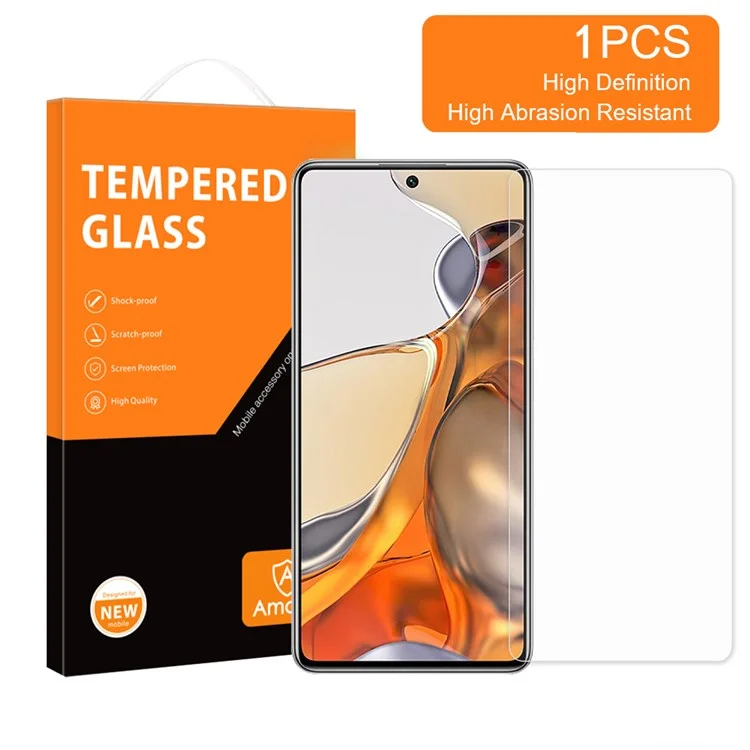AMORUS para Xiaomi 11T 5G/11T Pro 5G Película de Vidro de Tela Resistente à Prova de Estilhaços com Borda Arcada de 2,5D e Alto Vidro de Alumínio-silício
