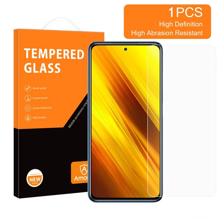 AMORUS para Xiaomi Poco X3 NFC/X3 Pro/X3 Protector de pantalla 2.5D Borde Alto Vidrio de aluminio-silicio Película clara resistente a los golpes con filtro UV